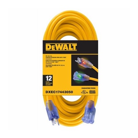 Century Wire & Cable SJTW Extension Cord, 12 AWG, 12/3, 1 Outlets, Yellow, 50 ft DXEC17443050